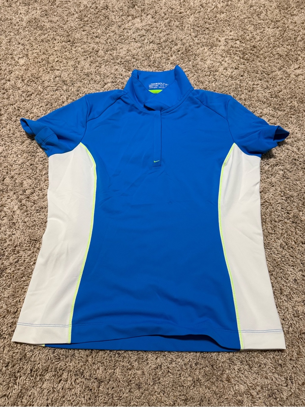 Nike Blue & White Golf Polo with Lime Accents